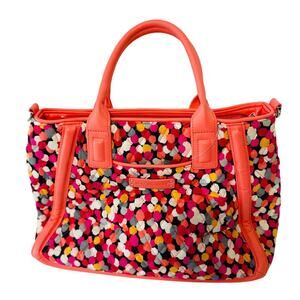 Vera Bradley Y2K Handbag Quilted Tote Satchel Purse Multicolor Dots Coral
